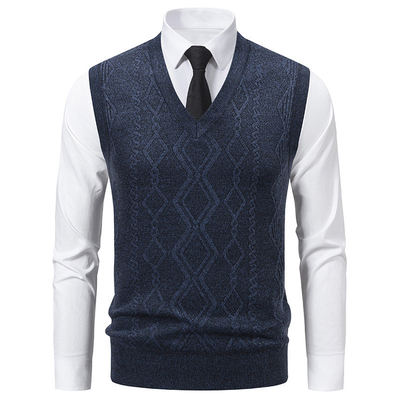 Men's V-Neck Slim-Fit Jacquard Pullover Vest