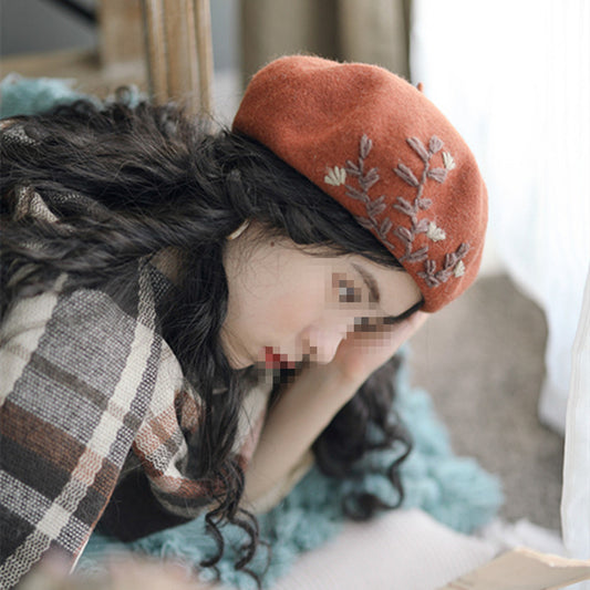 Floral Embroidered Bere Female Painter Hat