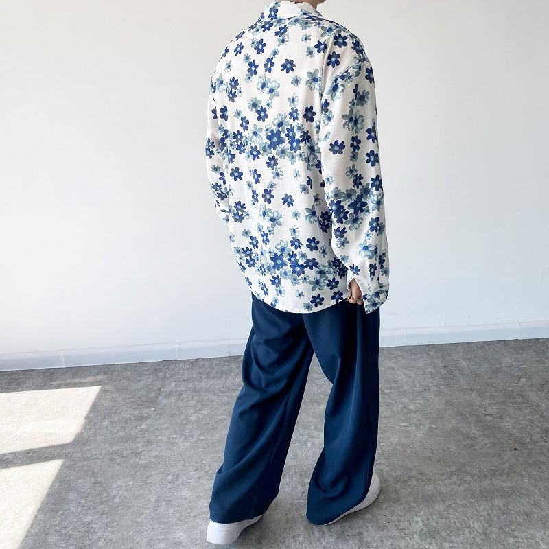 Lightly Mature Textured Ink-wash Painting-inspired Retro Suit-collar Shirt