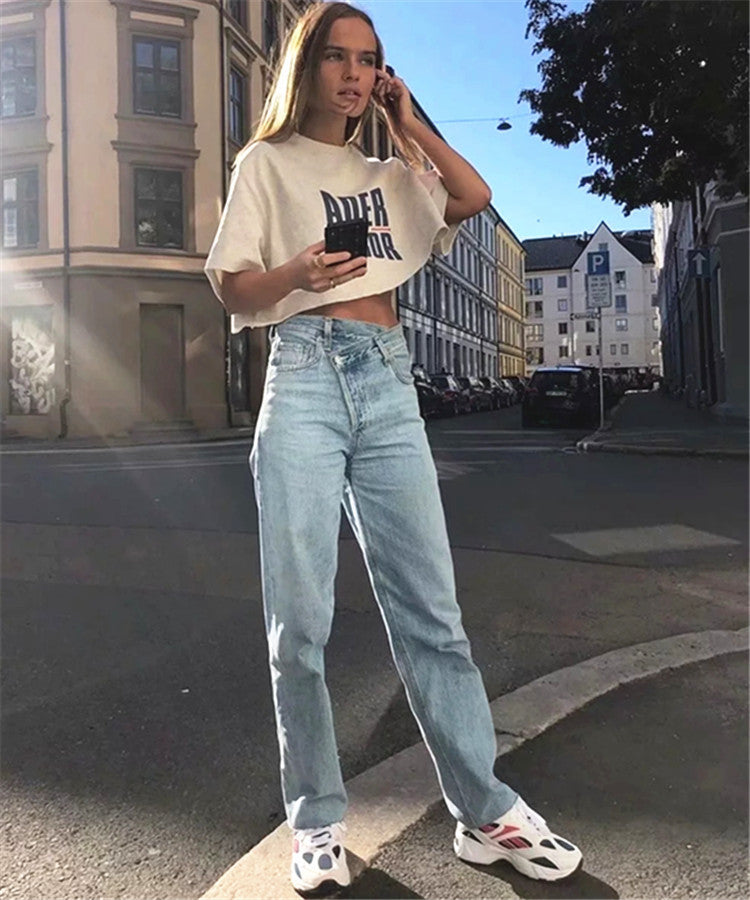 High Waist Denim Straight-leg Pants Ins European And American Style Old Pants Trousers