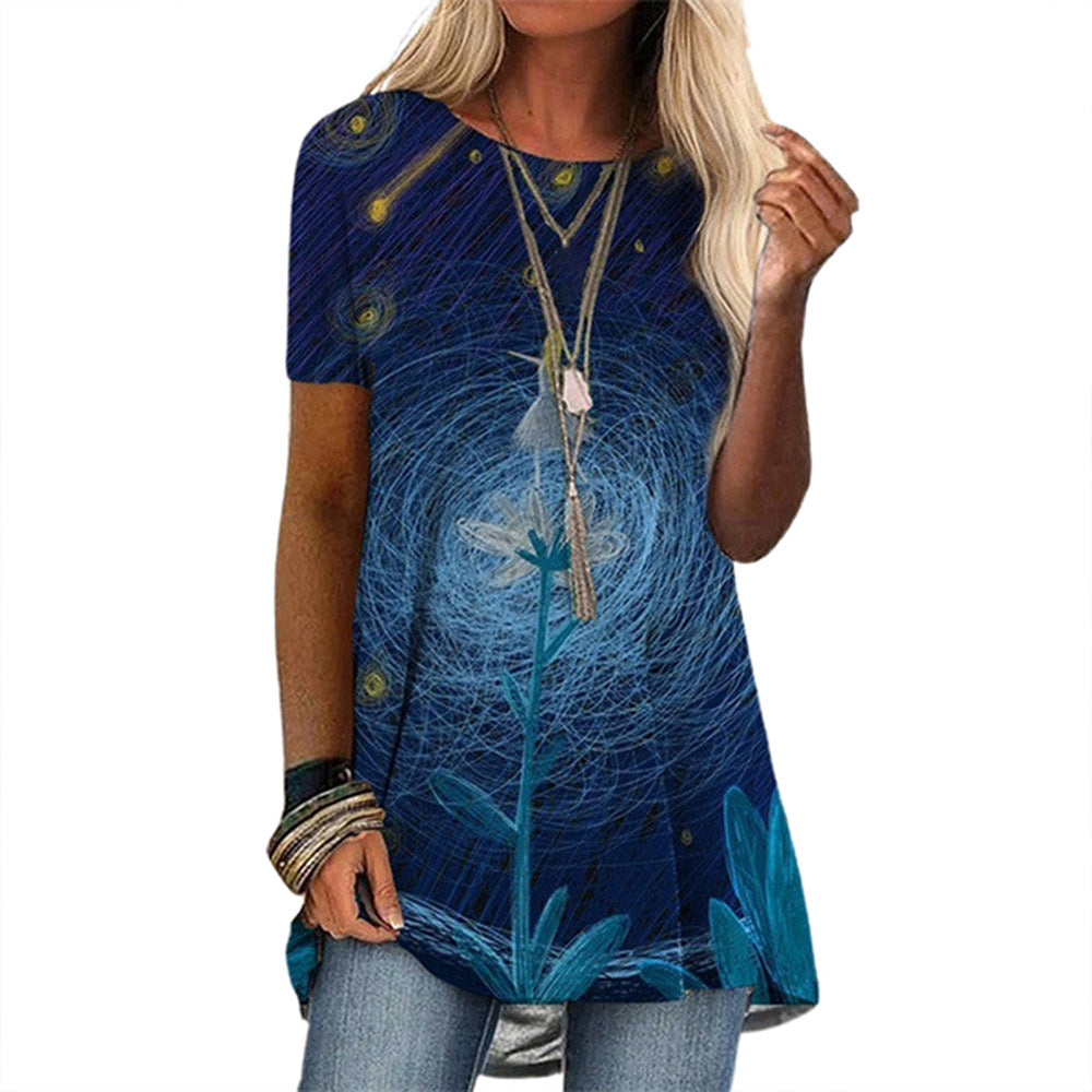 Round Neck Casual Ethnic Vintage Print Short Sleeve T-Shirt