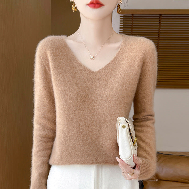 Women's Woolen Sweater V-neck Loose Wool Base Shirt