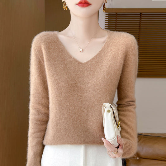 Women's Woolen Sweater V-neck Loose Wool Base Shirt