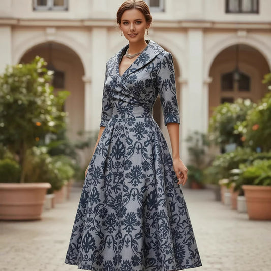 Three-quarter-sleeve Womens Maxi Dress