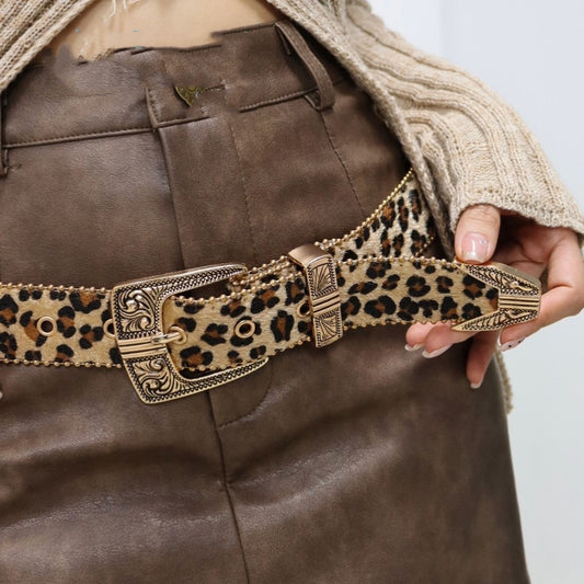 Amerikansk Retro Leopardprint Metal Graveret Design Bælte