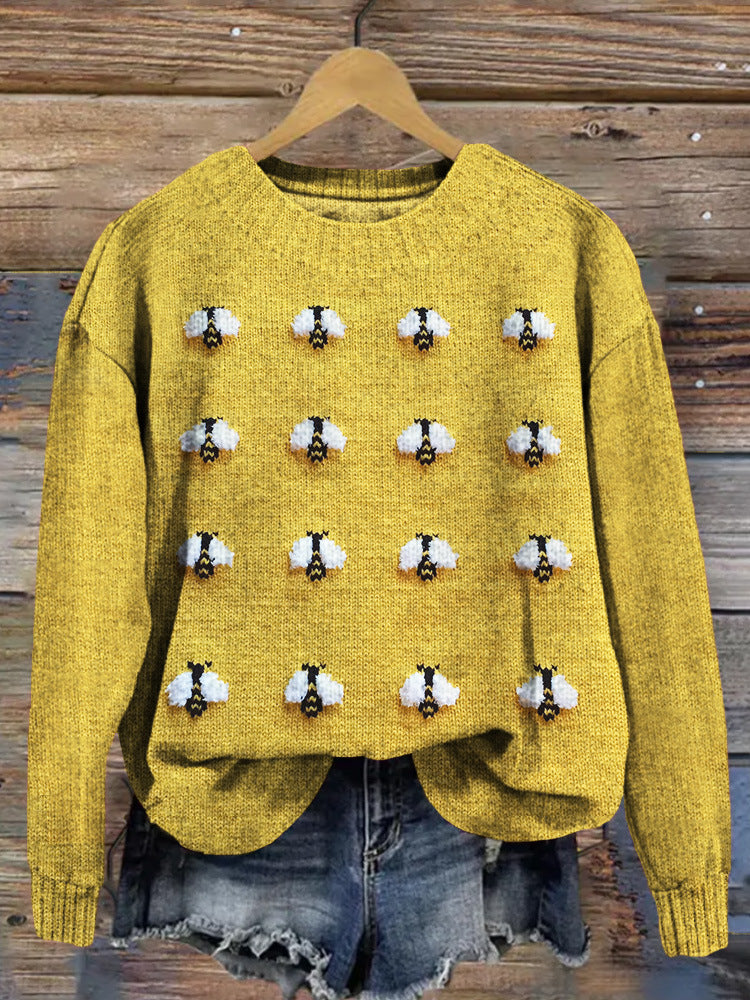 Womens Crew-neck Top With Animal Print