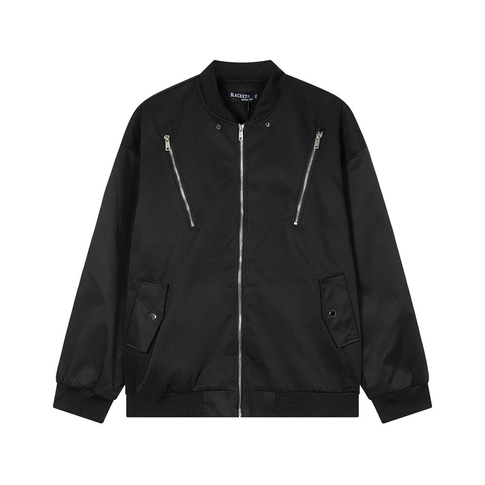 American-style Solid Color Loose Baseball Uniform Jacket Men's Design Sense