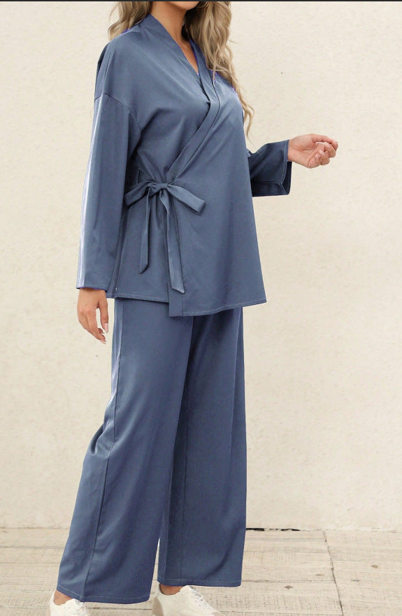 Women's Loose-fitting Top And Wide-leg Pants Two-piece Set