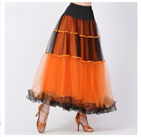 Women's Minimalist Color Blocked Mesh Skirt With Large Swing