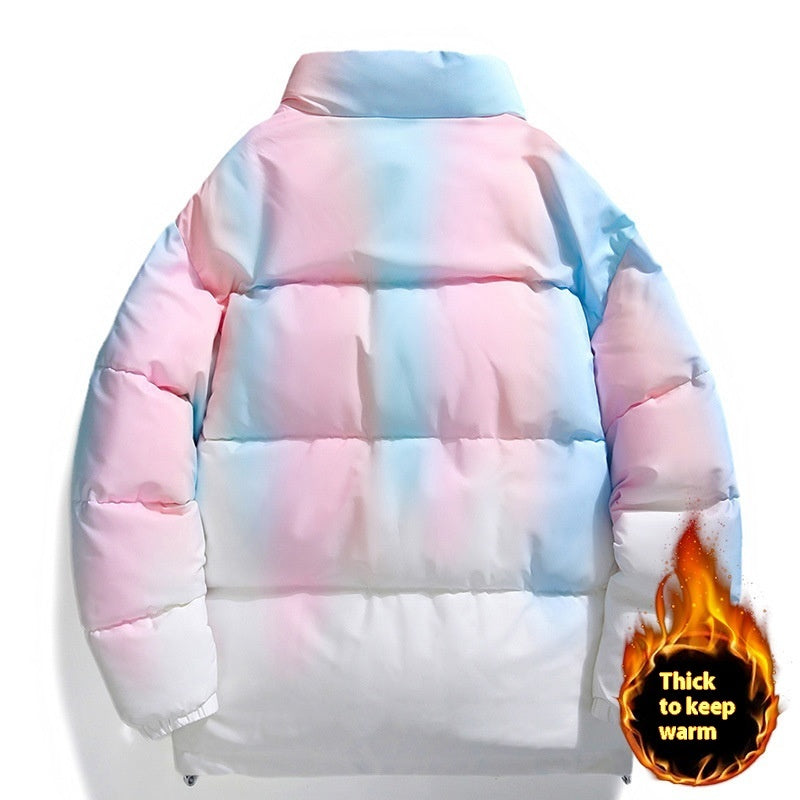Mode bomulds- og fortykningsdynejakke med tie-dye-gradientfarve