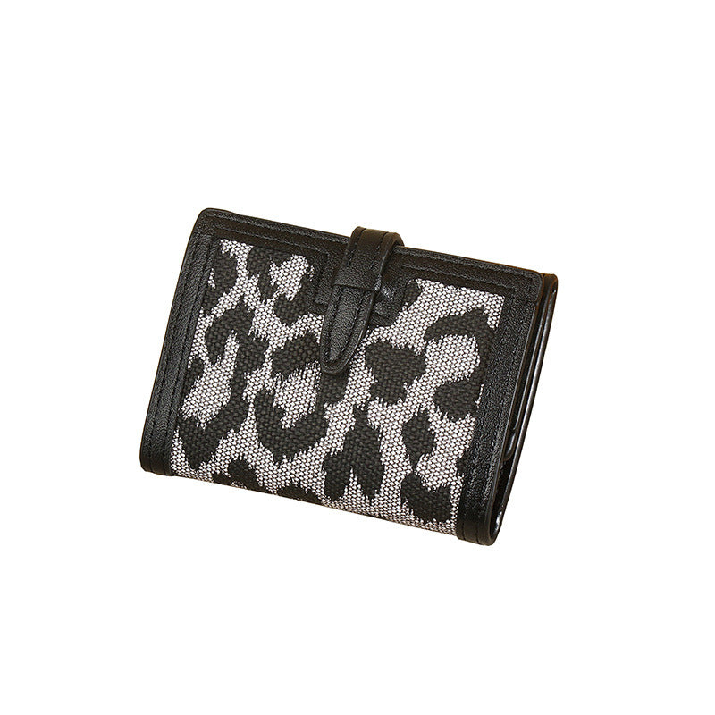 Women's Wallet Short New Leopard Print Pull-belt Multi-functional Large Capacity Tri-fold Retro Multiple Card Slots Clutch Card Holder