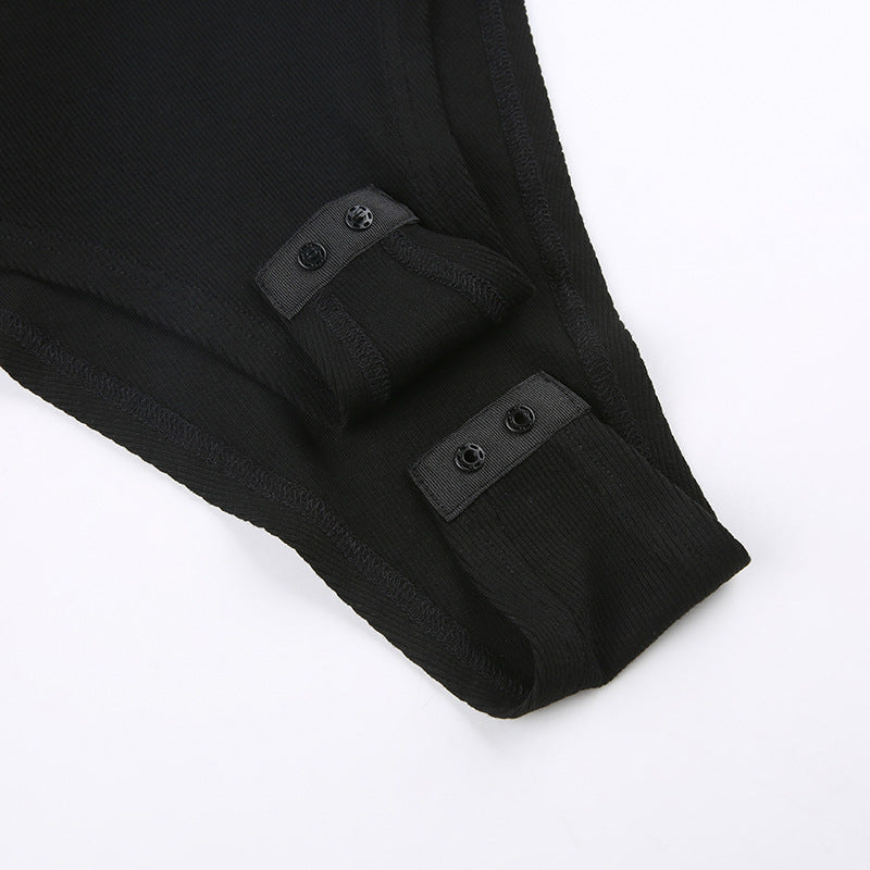 Stand Collar Thread Slim Solid Color Long Sleeve Bottoming Jumpsuit