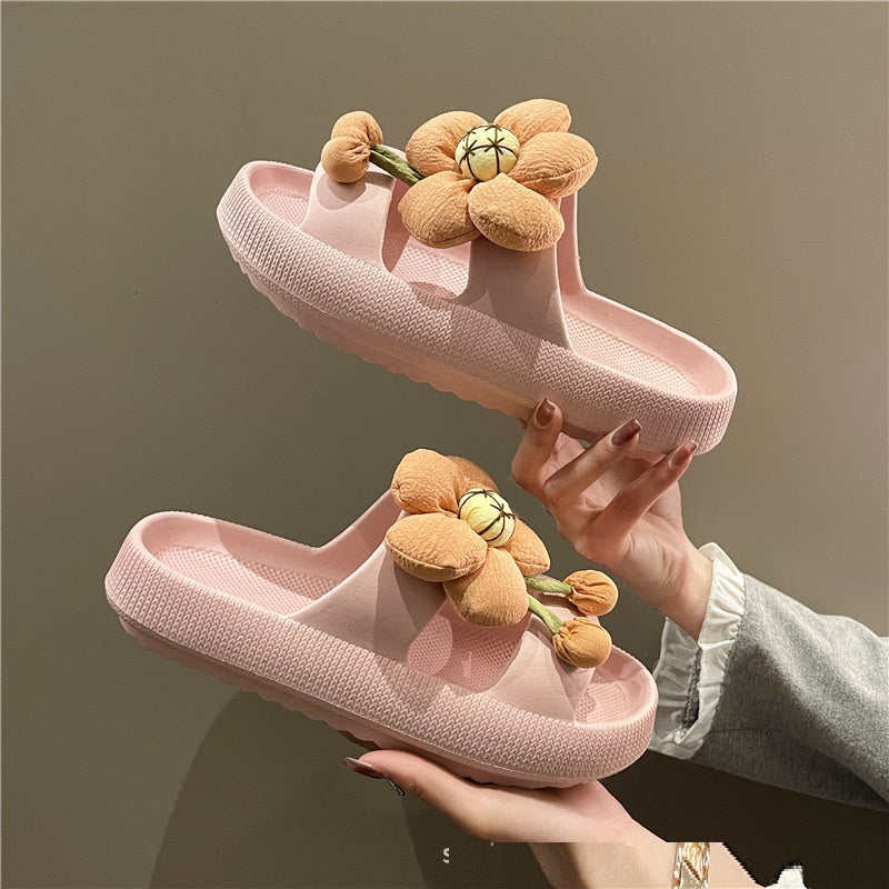 Summer New Outer Wear All-match Non-slip Flower Slippers