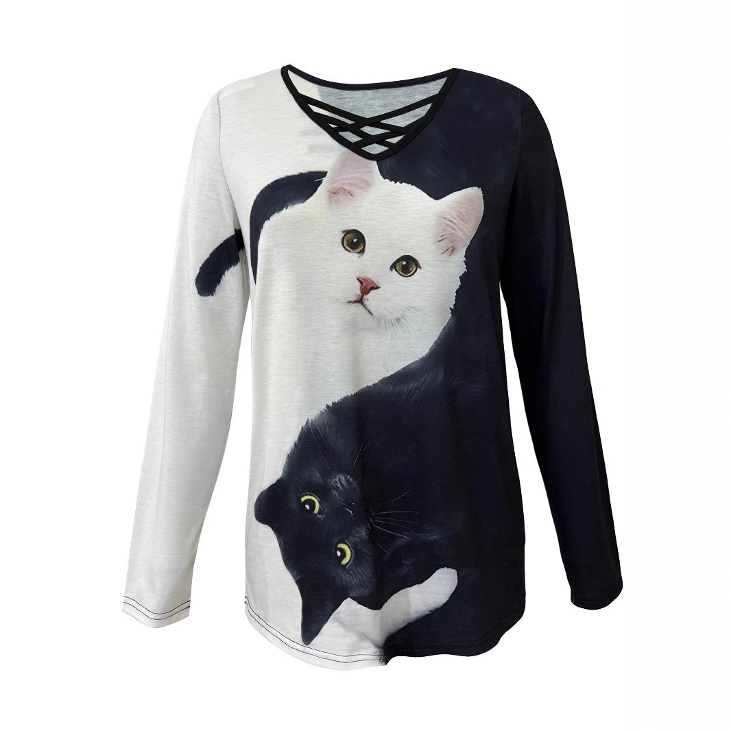 Figursyet T-shirt til kvinder med katteprint