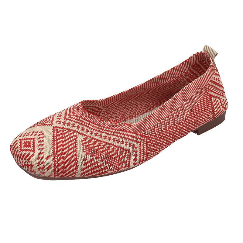 Knitted Soft-soled Beanie Shoes Flying Knit Woven Women's Flat Shallow Mouth
