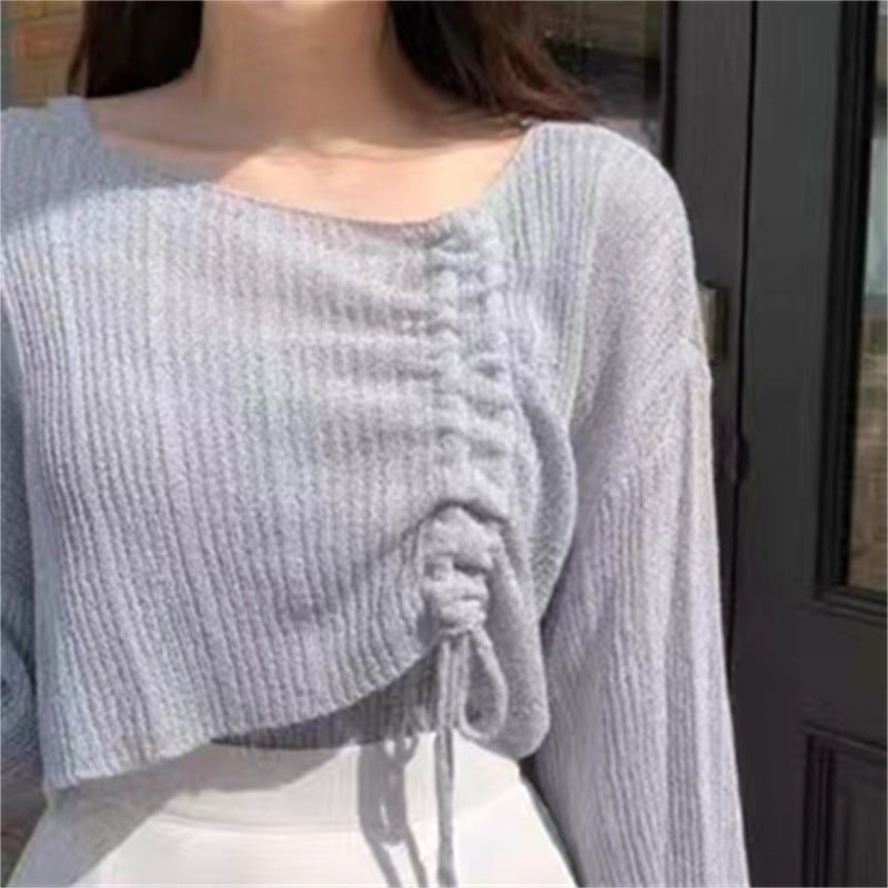 Knitwear High-grade Short Off-shoulder Long-sleeved Top Two-piece Set