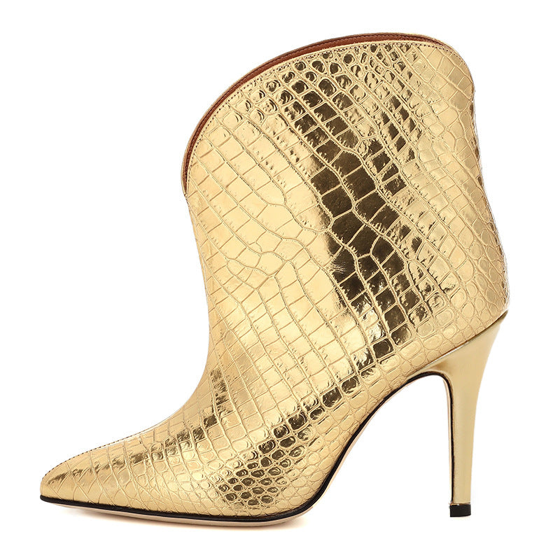 Women's Stiletto Heels With Stone-patterned Patent Leather Ankle Boots