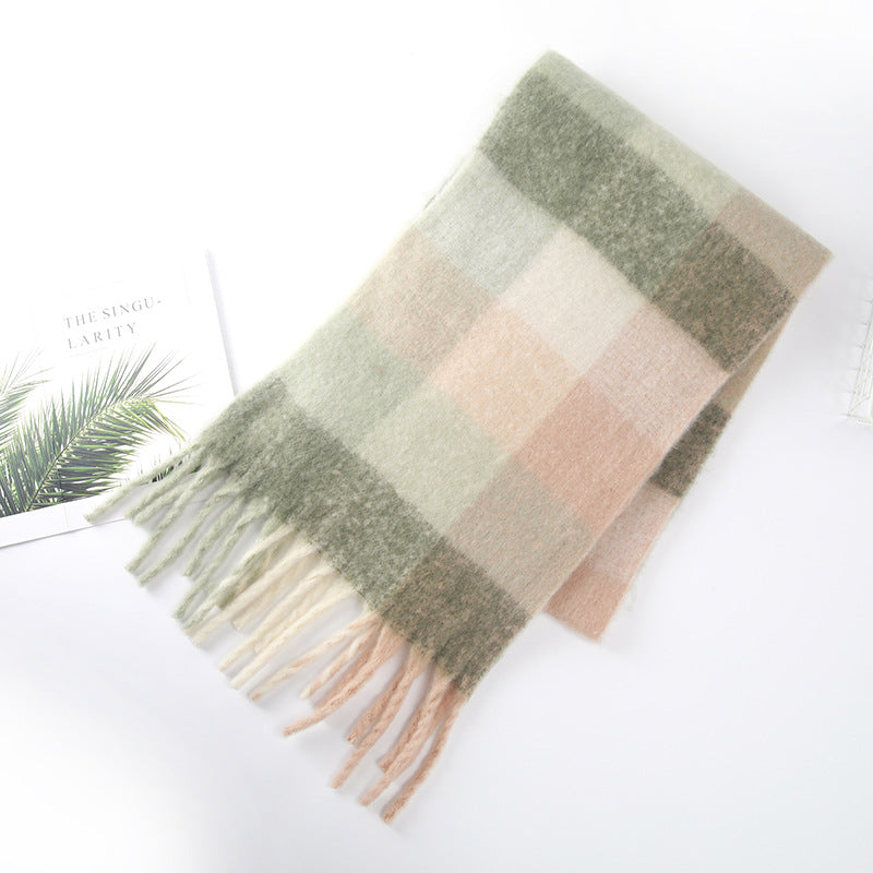Female Fringe Thickening Warm Plaid Scarf