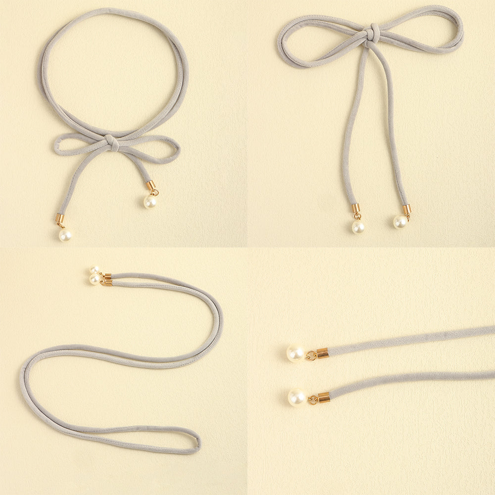 Simple Lady Velvet Bow Thin Waist With Pearl Pendant Multi-color Cute Sweet Waist Belt Chain