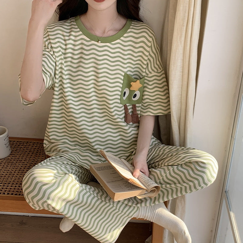 Summer Pajamas Women's Short-sleeved Trousers Cotton Two-piece Set