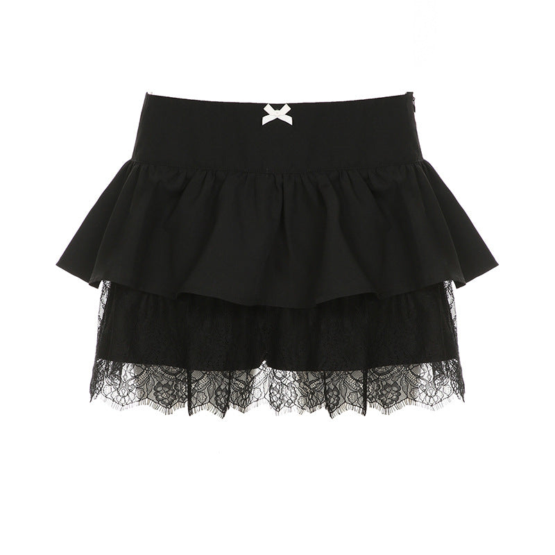 Sweet And Spicy Lace Layered Cake Dress Design Sense Pleated Slim-fit Skirt