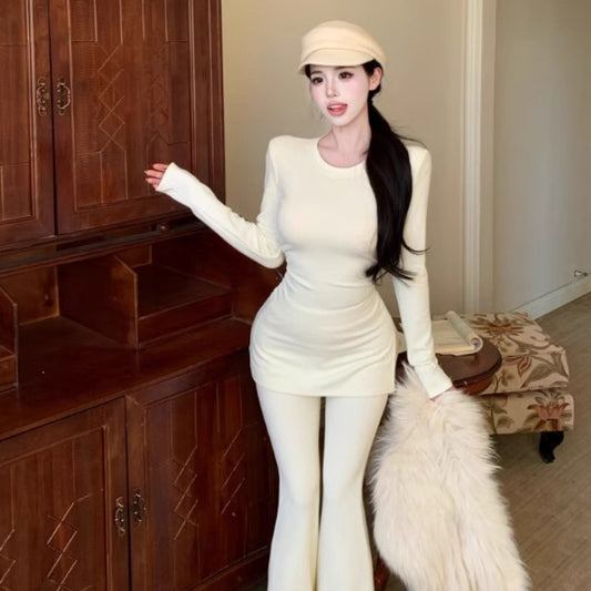 Slimming Round-neck T-shirt And Flared Pants Two-piece Set