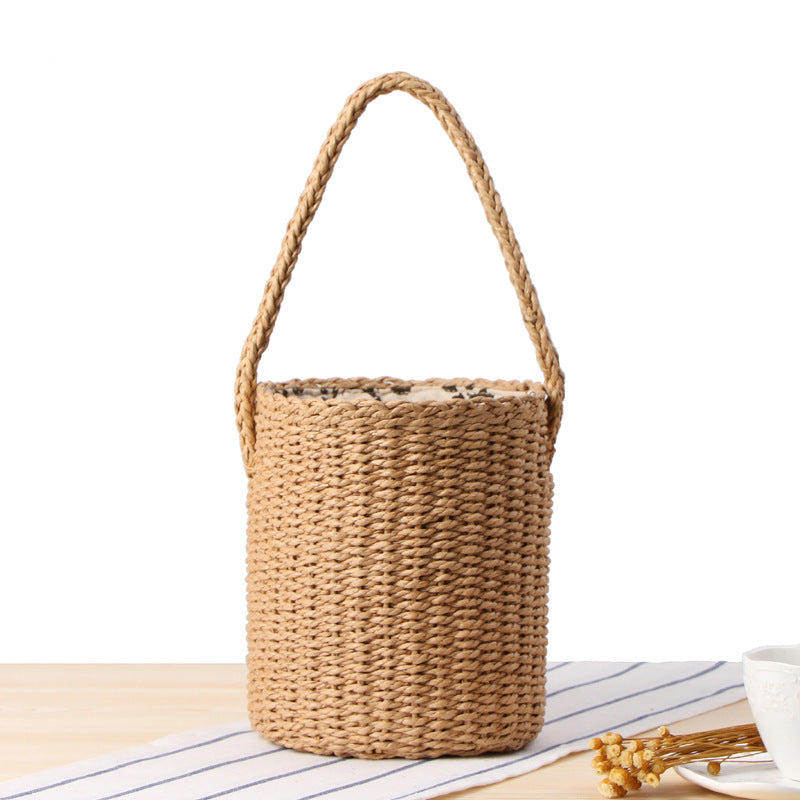 Simple And Casual Hand-carrying Bucket Straw Bag