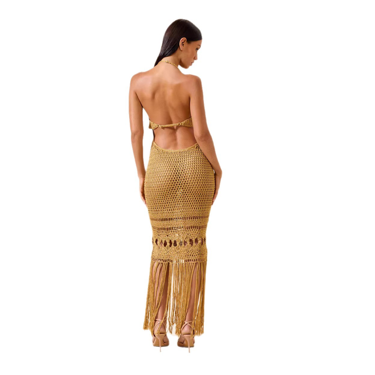 Stroppet Strikket Sexet Udhulet Fringe Maxikjole