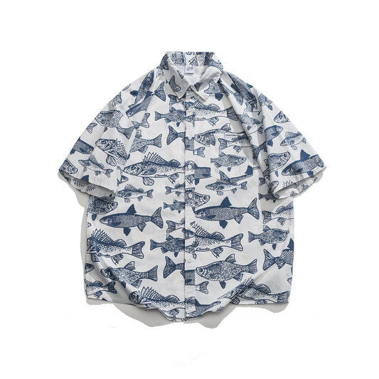 Summer New Print Short Sleeve Shirt Men's Loose