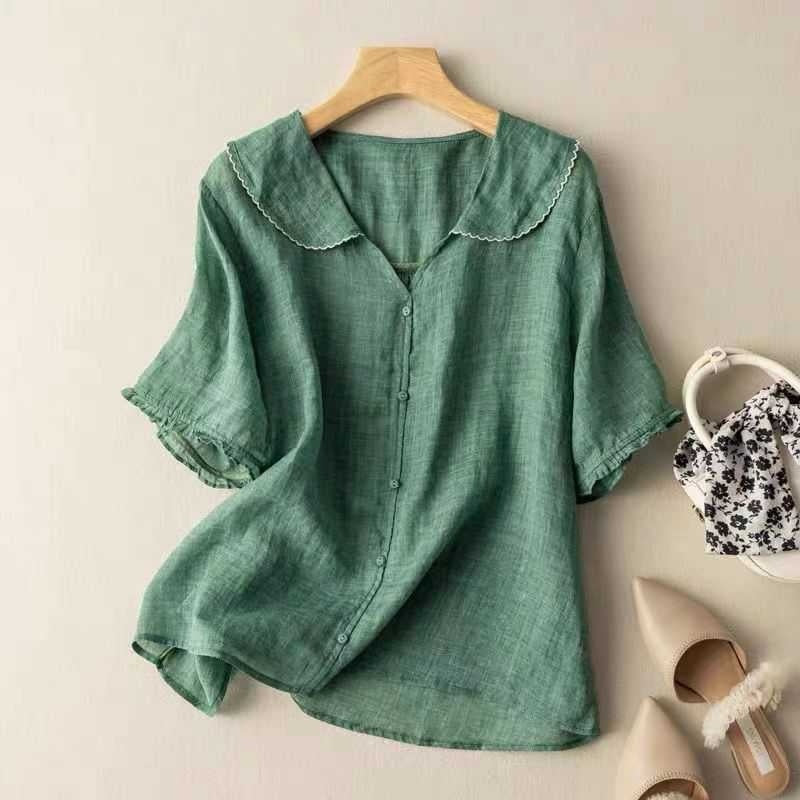 Women's Ramie Artistic Retro Cotton And Linen Doll Collar Loose Top