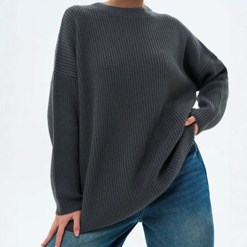 Spring And Autumn Loose Solid Color Knitted Pullover Sweater