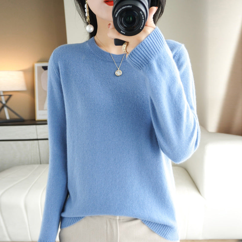 Slim Fit Solid Color Round Neck Base Pullover Sweater
