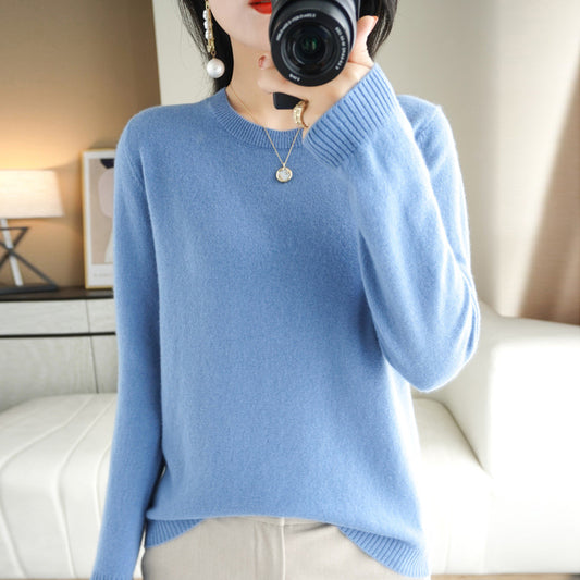 Slim Fit Solid Color Round Neck Base Pullover Sweater