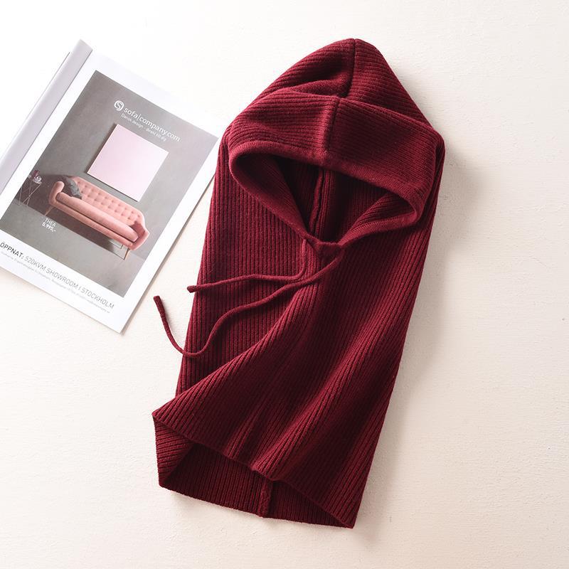 Women's Solid Color Cashmere Sweater Hat And Scarf In One