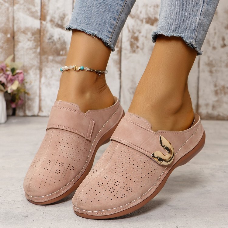 European And American Closed Toe Metal Hollow Women's Shoes