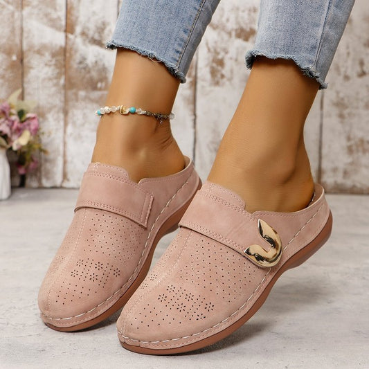 European And American Closed Toe Metal Hollow Women's Shoes