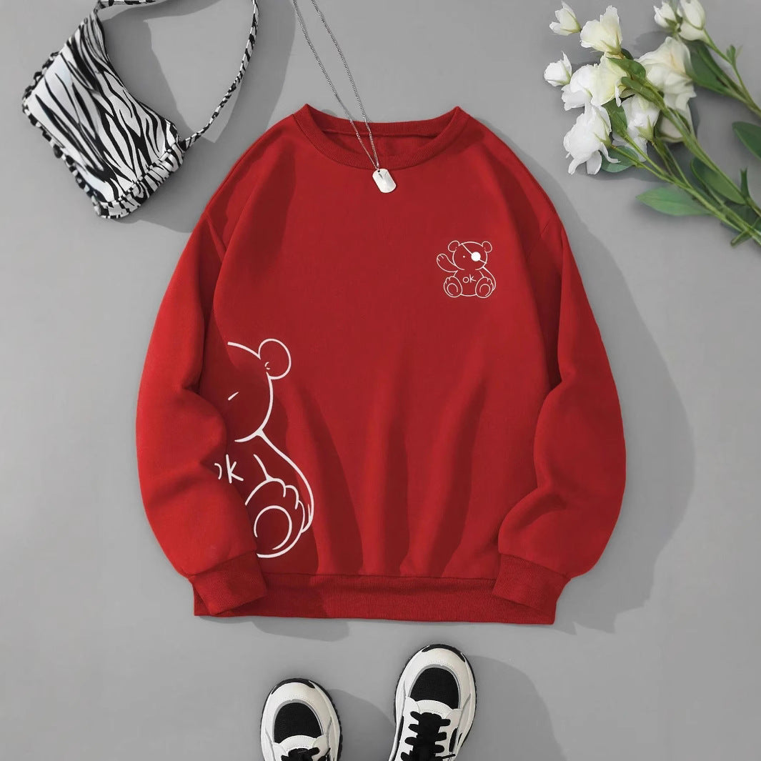 Kawaii OK Teddybjørn Tryk Sweatshirts Til Kvinder Klassisk