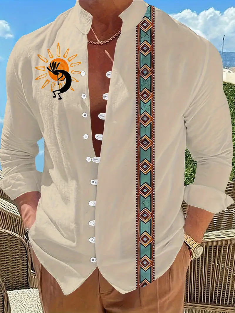 Ancient Ethnic Pattern Fashionable Printed Shirt Cardigan Casual Top