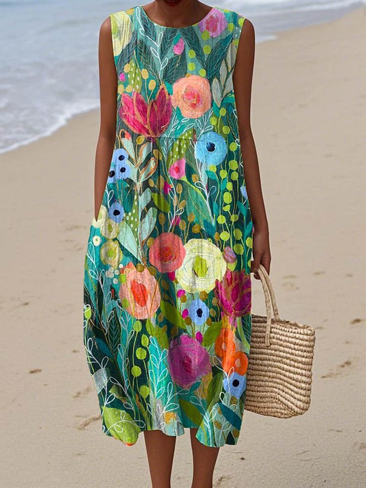 Sleeveless Casual Printed Elegant Dress For Women