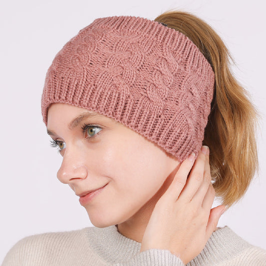 Knitted Face Wash Head Cover Empty Top Ponytail Beanie