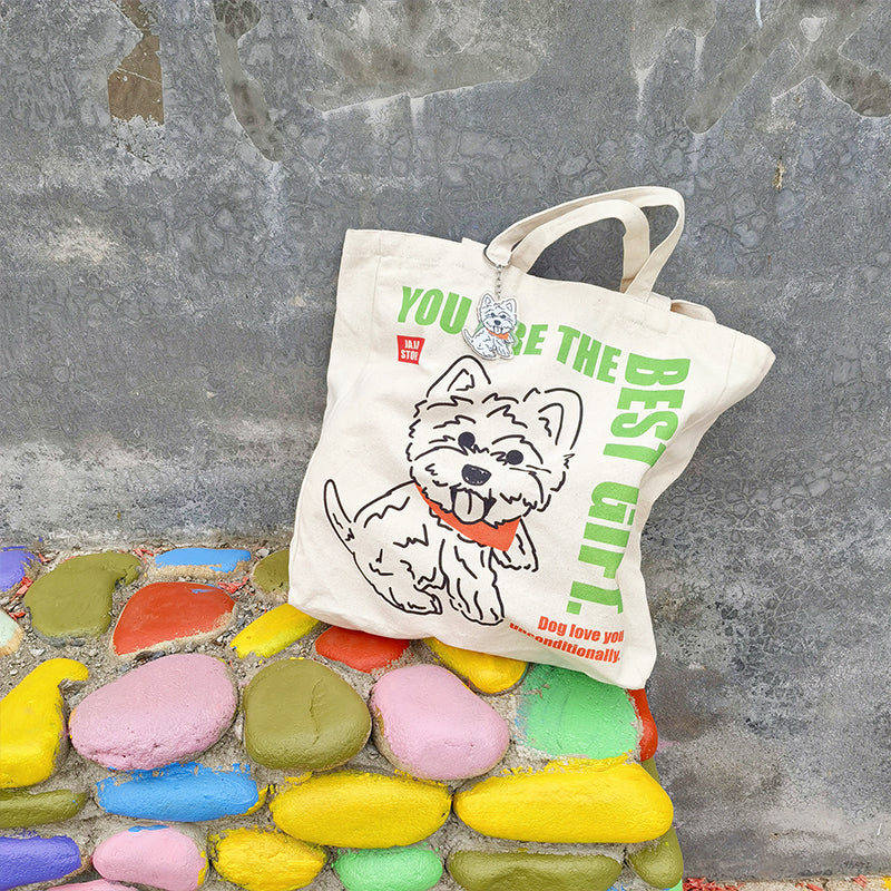 Original Design Hand Painted Dog Pure Cotton Bag