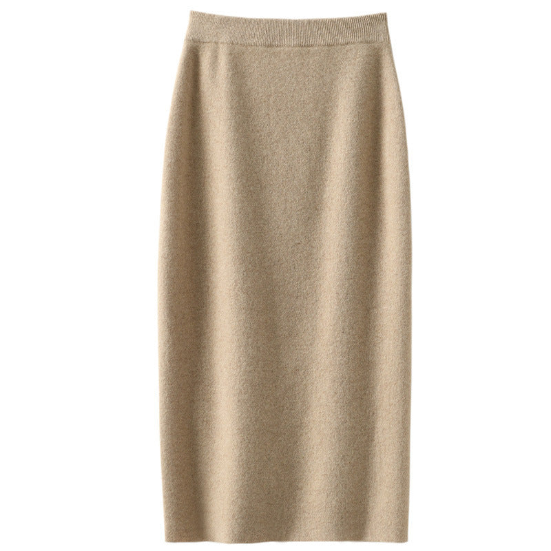Dame Uld Fire-flade Tyk Nederdel Efterår og Vinter Cashmere Strikket Kjole Slankende Nederdel Lige