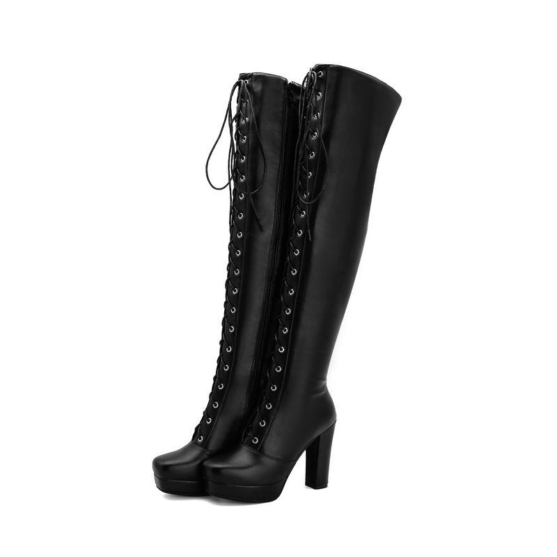 Womens Over-the-knee Boots With Ultra-high Heels And A Square Toe