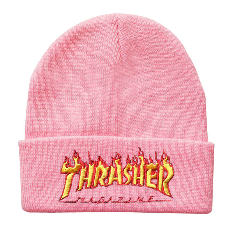 Fashion Flame Letter Embroidery Knitted Hat