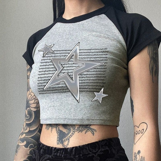 Basic Round Neck Contrast Raglan Short Sleeve T-shirt
