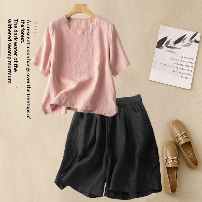 Loose Casual Elastic-waist Shorts Fashion Set