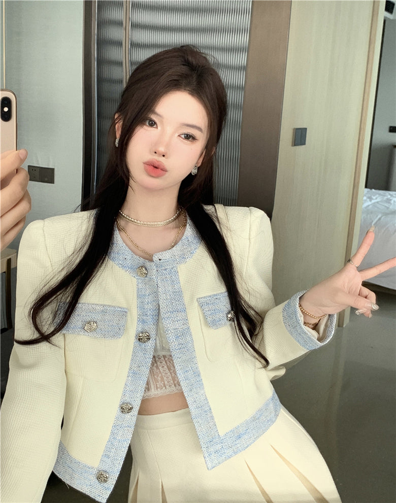 Single Breasted Contrasting Korean Top