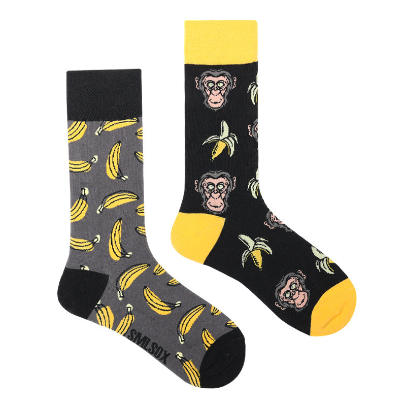Asymmetrical Color Retro Personality Male And Female Couple Mid-length Cotton Socks