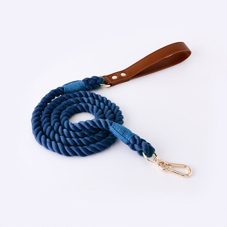 Cotton Rope Woven Leather Pet Leash Collar Set Medium Large Dog Walking