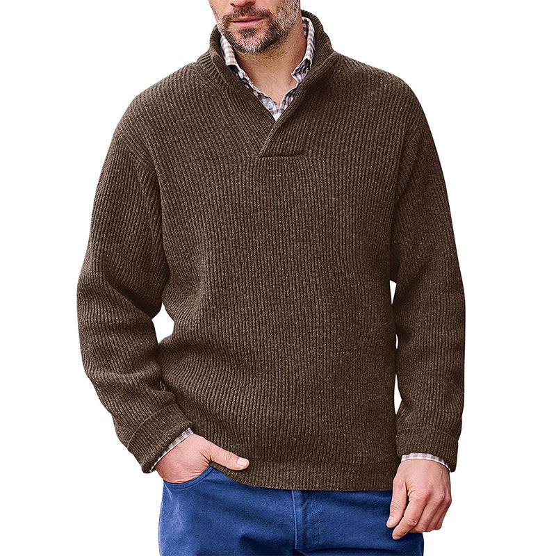 New Style Sweater Men's Solid Color High Collar Long Sleeve Sweater